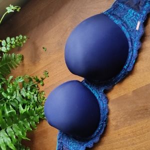 PINK by Victoria's Secret strapless push up bra in two tone blue 34b